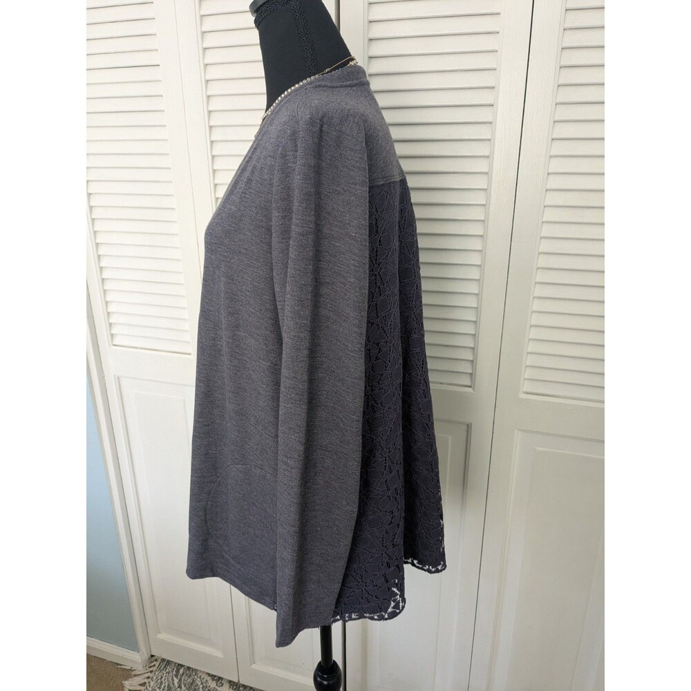 LOGO Lounge Lori Goldstein Cardigan Sz M Oversize Zip Up Gray Purple Lace Back - Picture 11 of 15